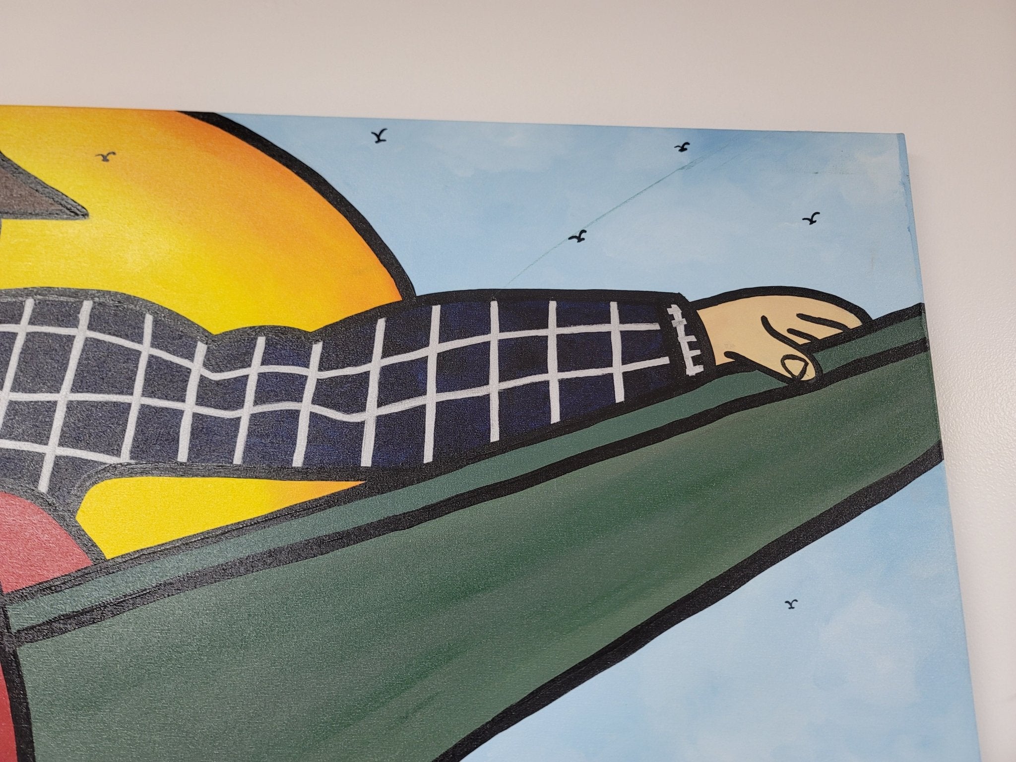 New Walmiru Original Faceless Painting on Canvas - Man in Hammock Rest 36" x 60" - Falcon Restaurant Supply - 5