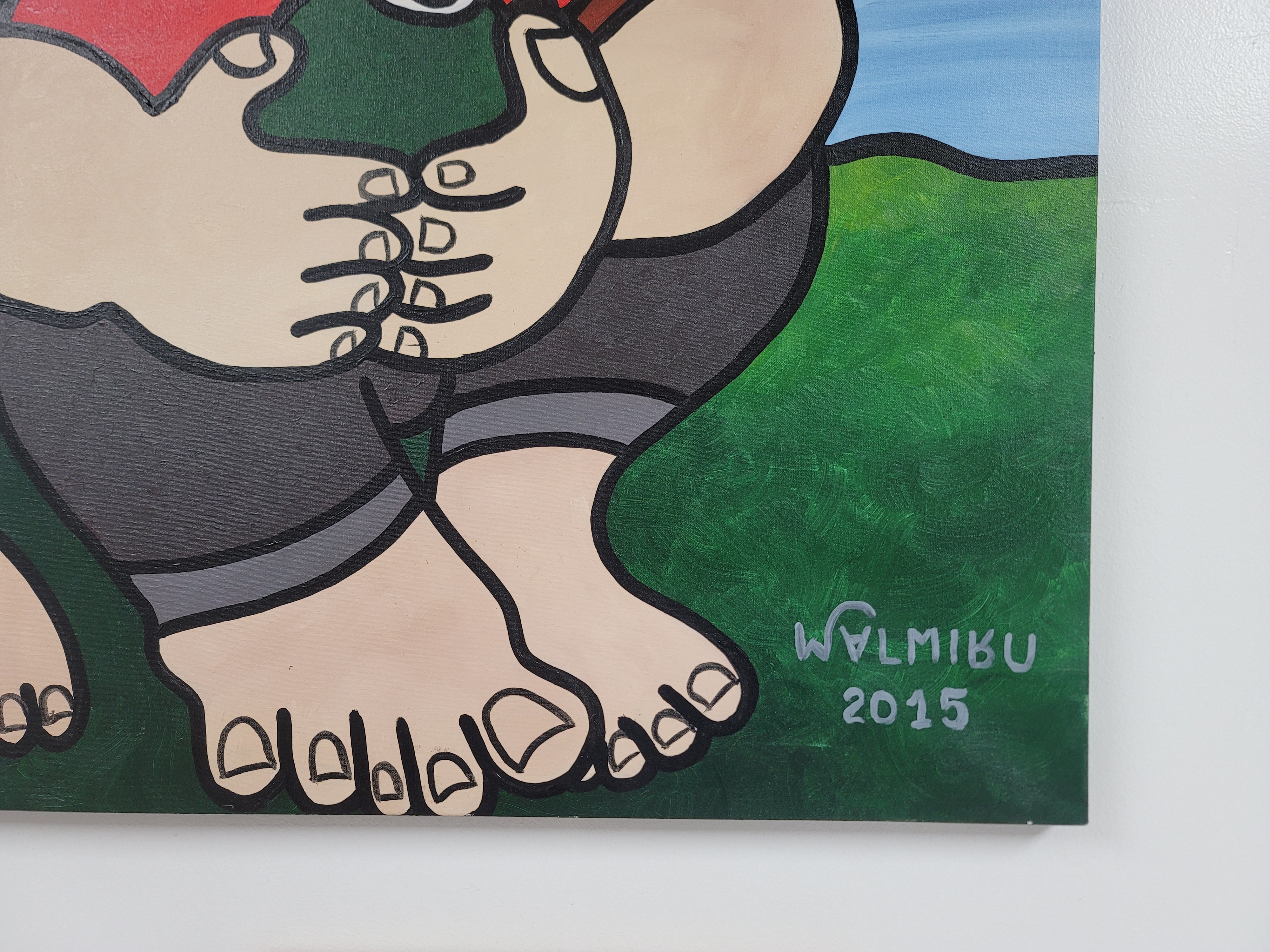 New Walmiru Original Faceless Painting on Canvas - Drinking Coconut Water  36" x 60"