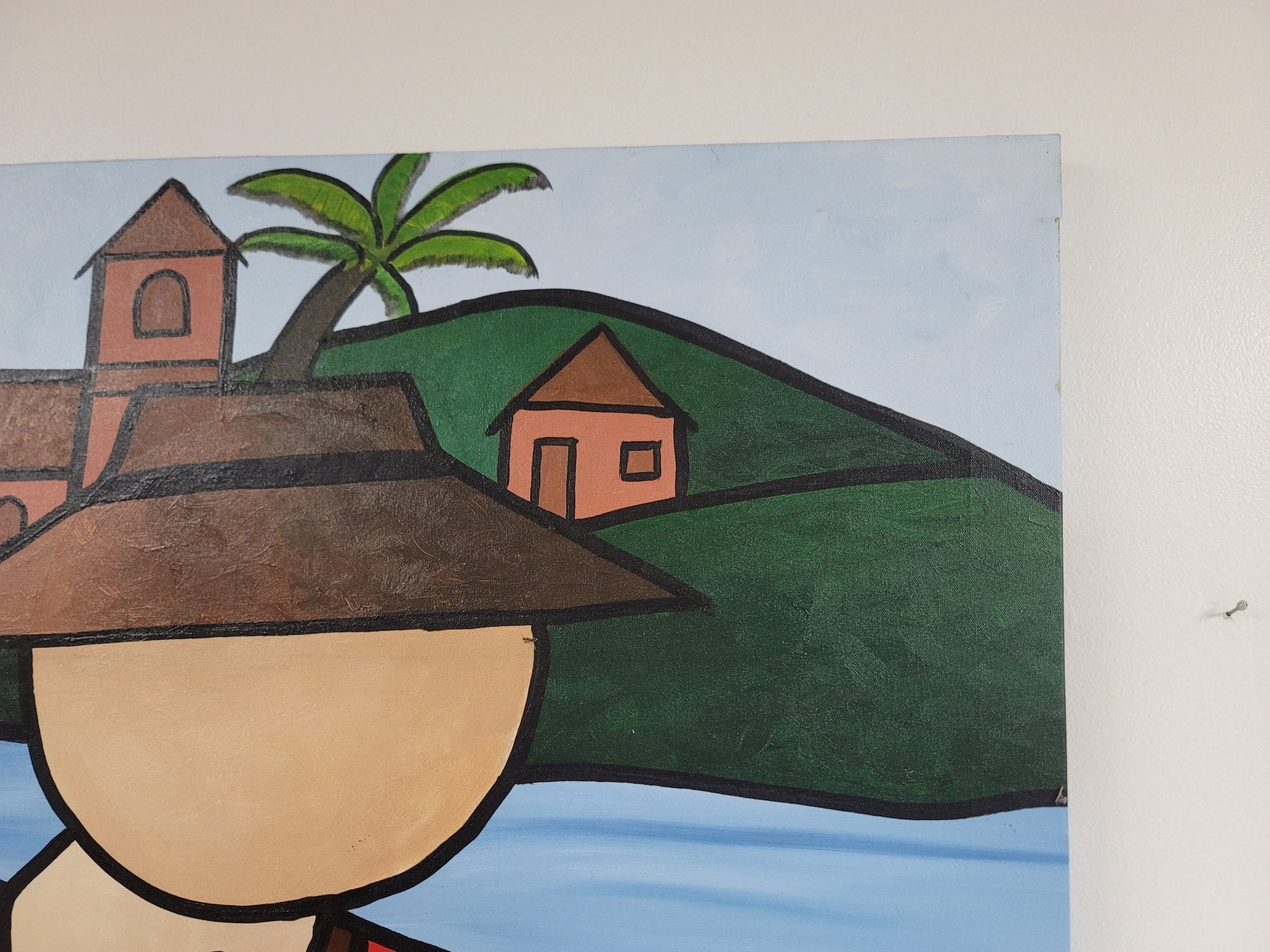 New Walmiru Original Faceless Painting on Canvas - Drinking Coconut Water 36" x 60" - Falcon Restaurant Supply - 6