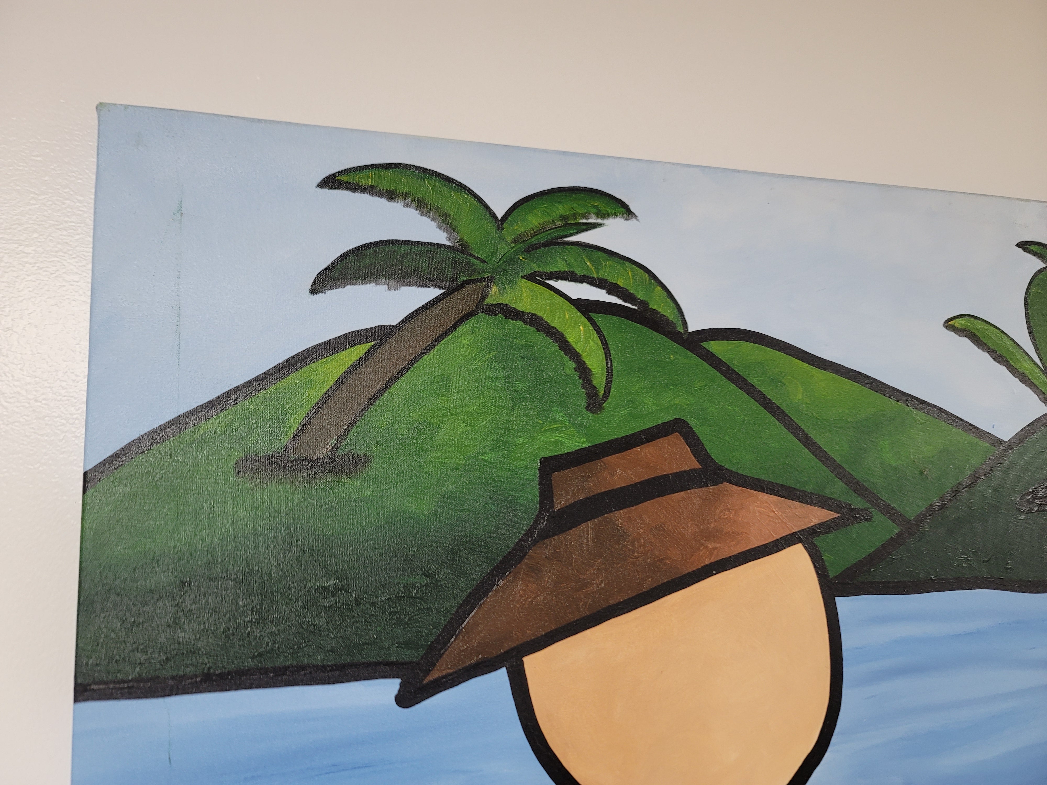 New Walmiru Original Faceless Painting on Canvas - Drinking Coconut Water  36" x 60"