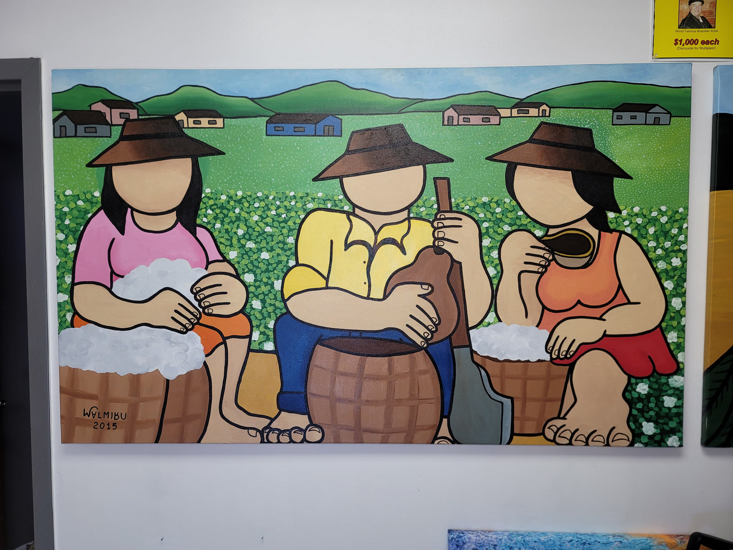 Walmiru Original Faceless Painting on Canvas - Cotton Pickers 36" x 60"