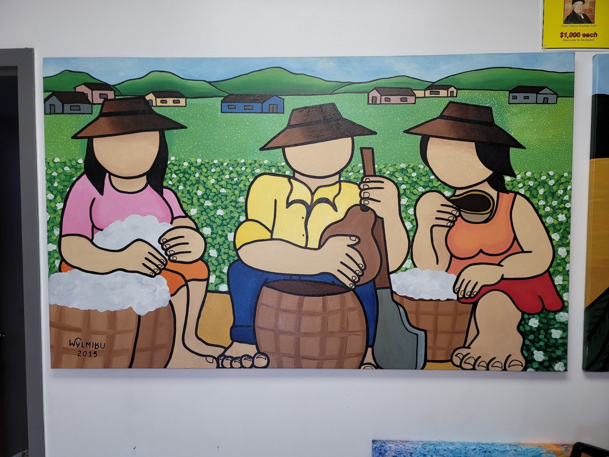New Walmiru Original Faceless Painting on Canvas - Cotton Pickers 36" x 60" - Falcon Restaurant Supply - 7