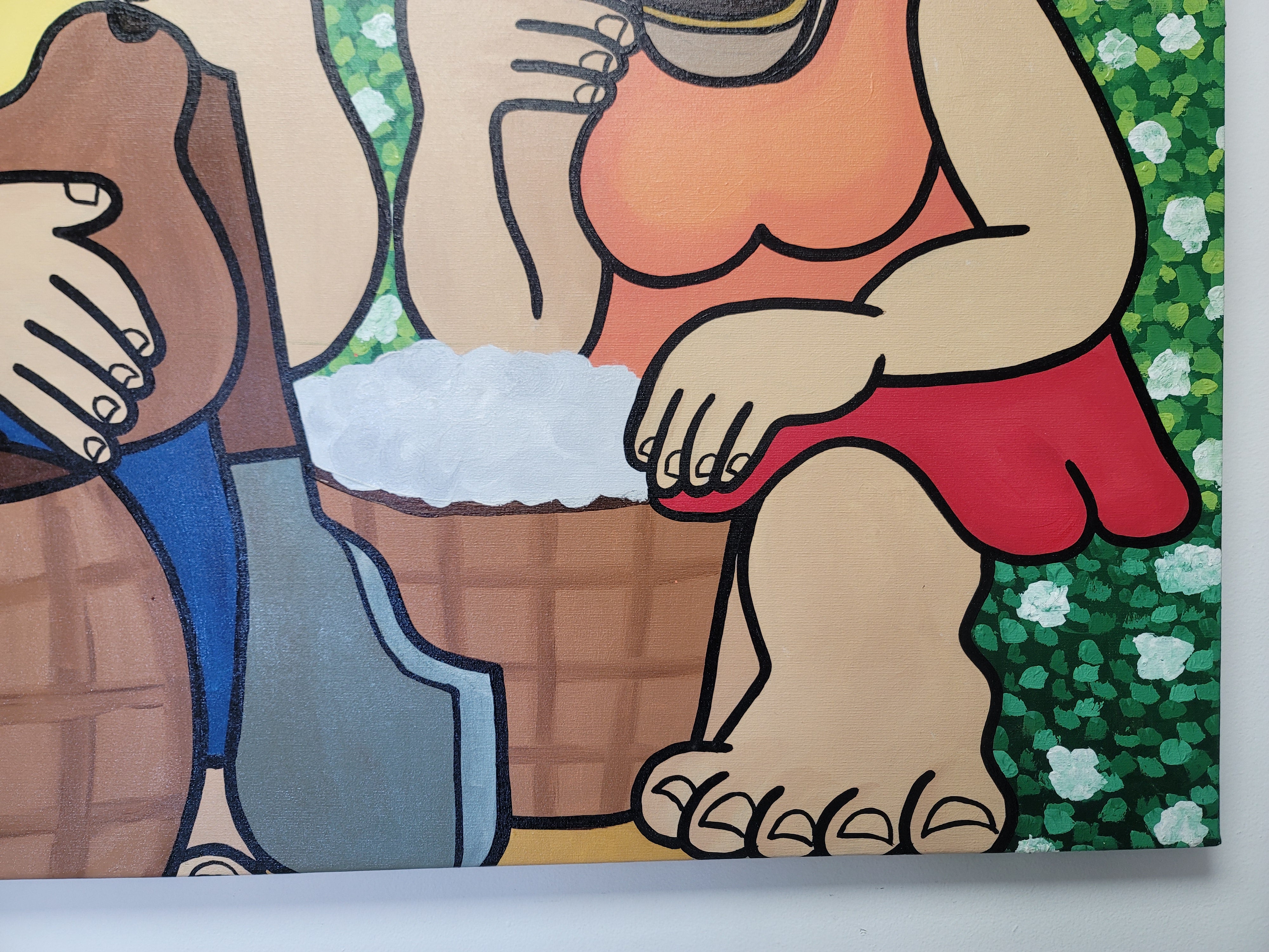 New Walmiru Original Faceless Painting on Canvas - Cotton Pickers 36" x 60"