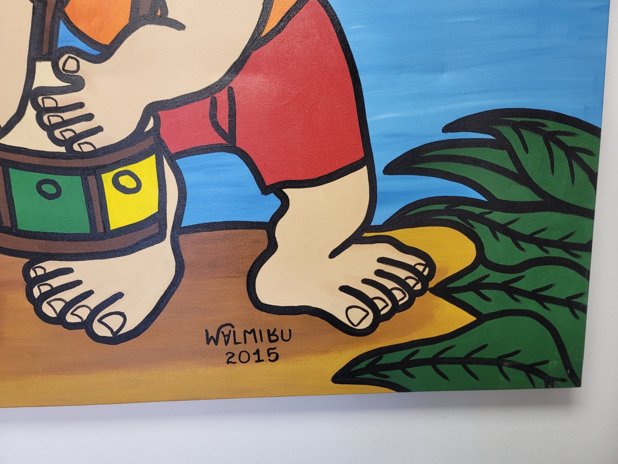 New Walmiru Original Faceless Painting on Canvas - Drum Dancing 36" x 60" - Falcon Restaurant Supply - 5