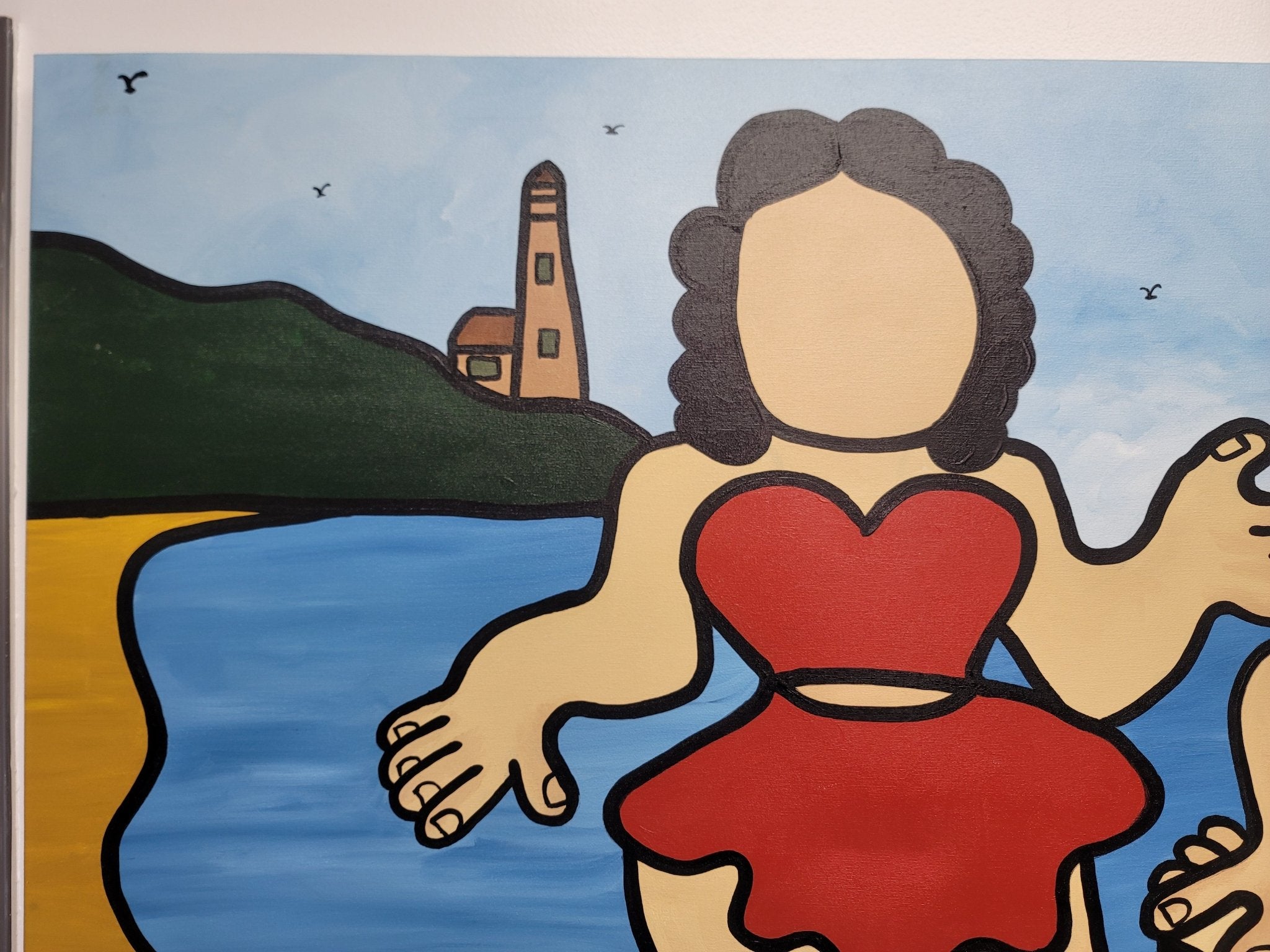 New Walmiru Original Faceless Painting on Canvas - Drum Dancing 36" x 60" - Falcon Restaurant Supply - 3