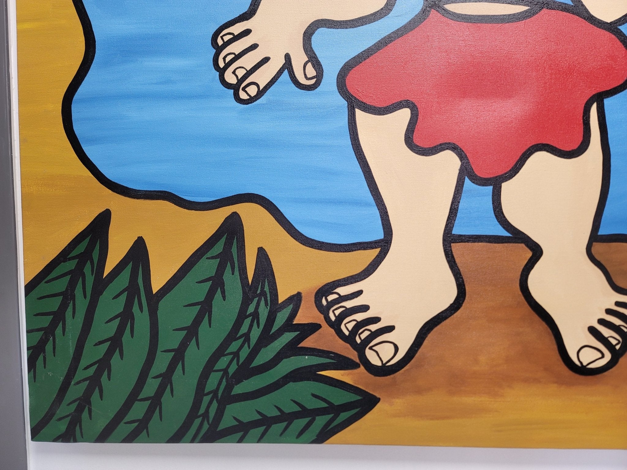 New Walmiru Original Faceless Painting on Canvas - Drum Dancing 36" x 60" - Falcon Restaurant Supply - 2