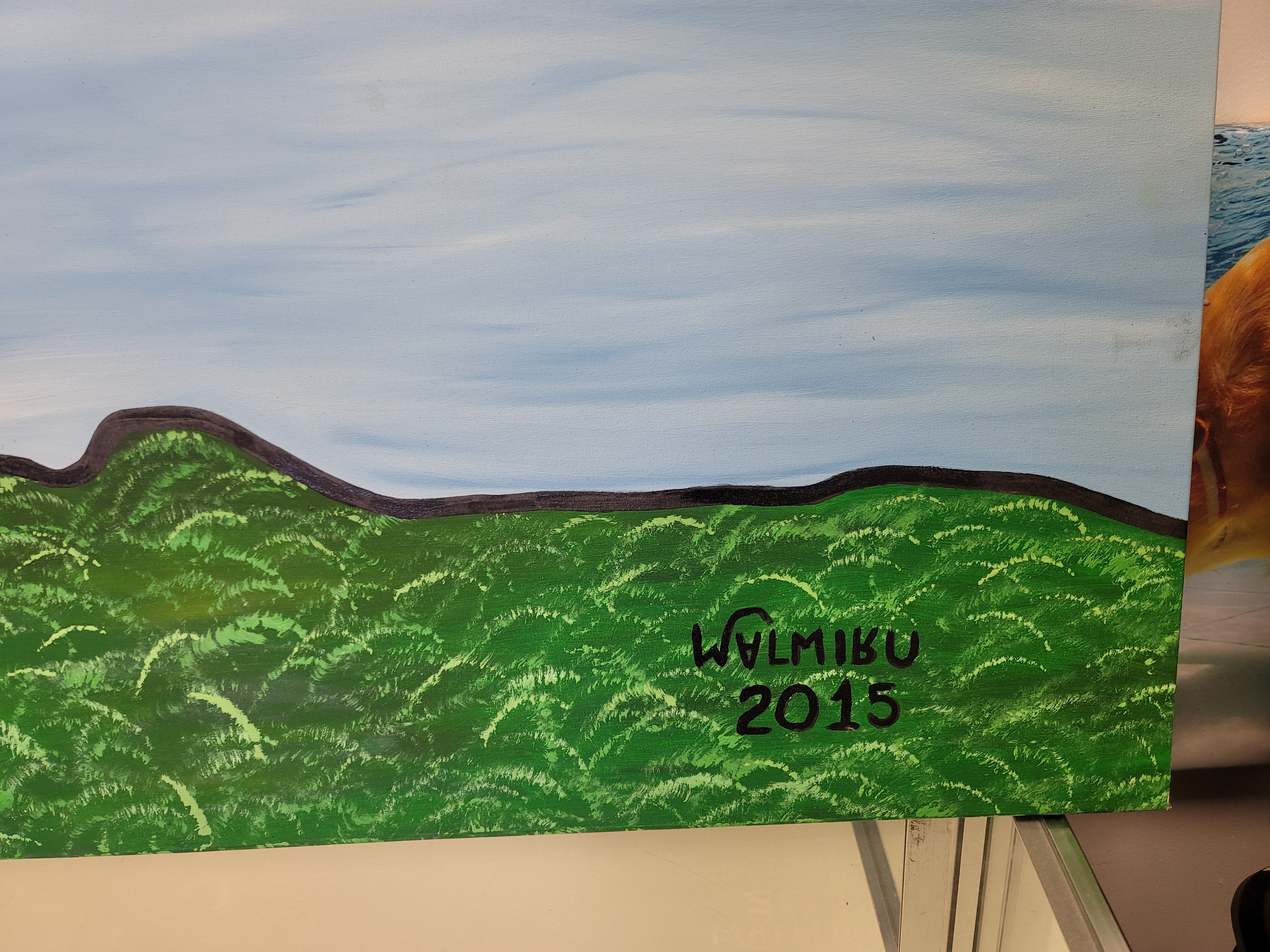 New Walmiru Original Faceless Painting on Canvas -  Girl Birds 36" x 60"