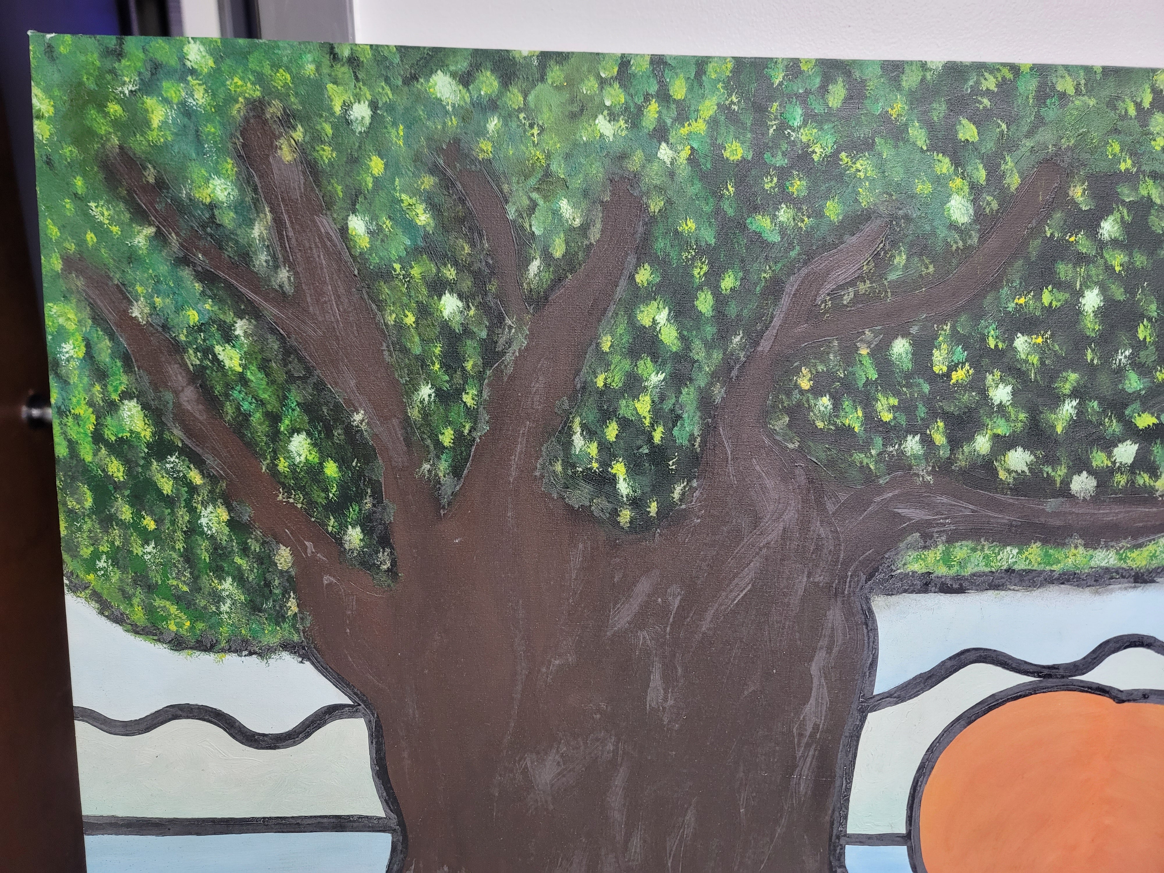 New Walmiru Original Faceless Painting on Canvas -  Girl Birds 36" x 60"