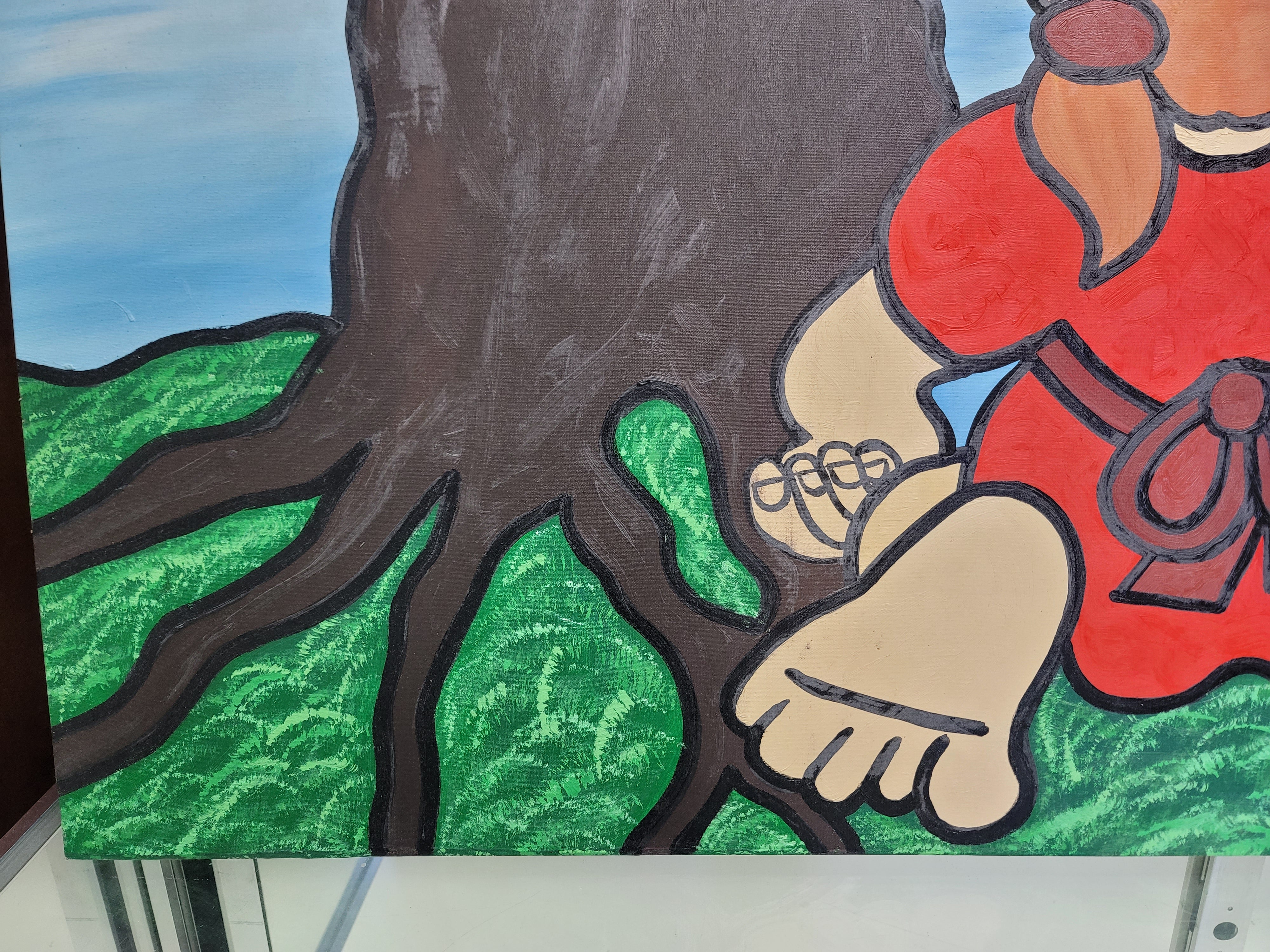 New Walmiru Original Faceless Painting on Canvas -  Girl Birds 36" x 60"