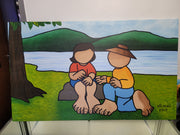 New Walmiru Original Faceless Painting on Canvas -   Lovers  36" x 60"