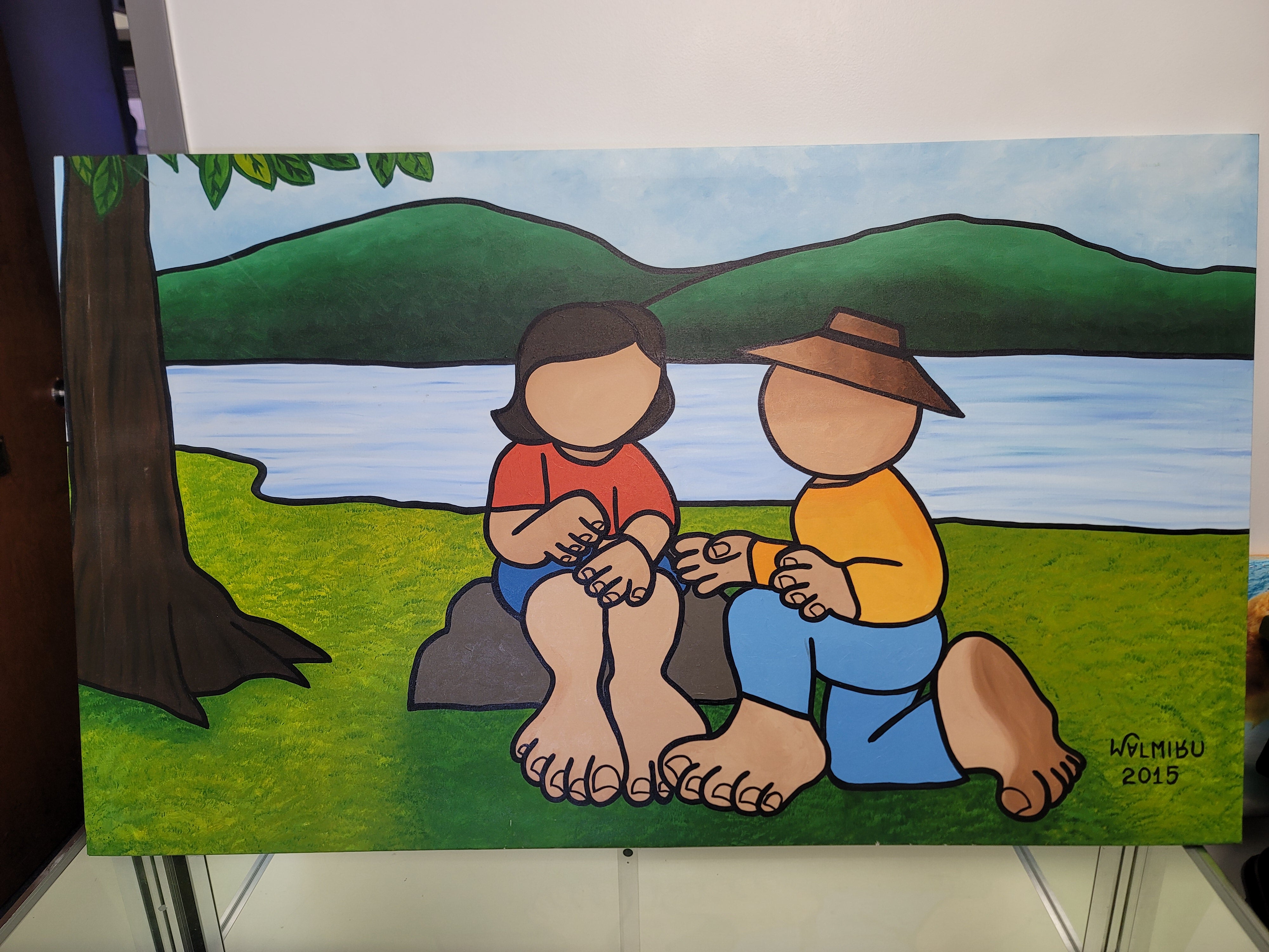 New Walmiru Original Faceless Painting on Canvas -   Lovers  36" x 60"