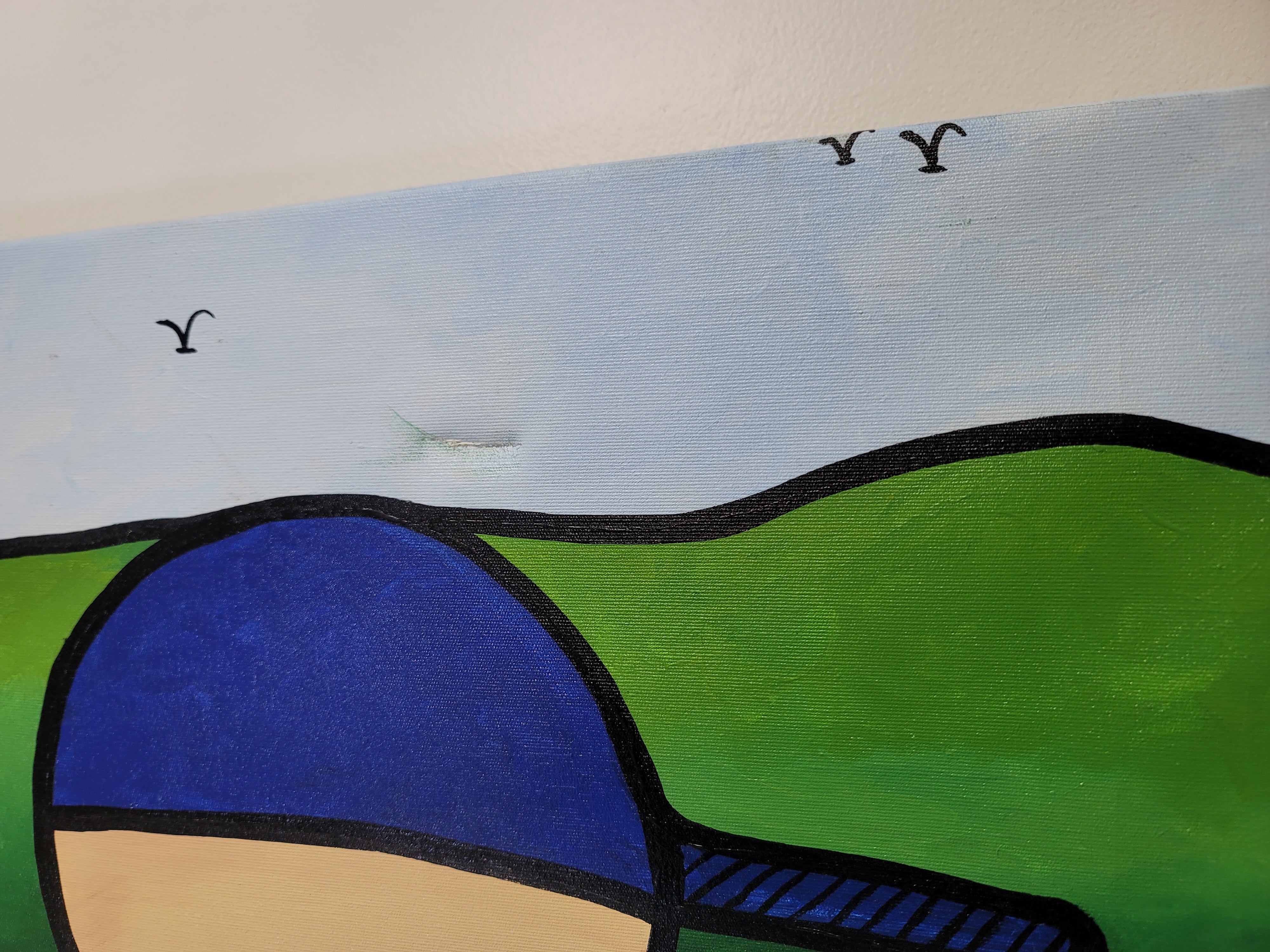 New Walmiru Original Faceless Painting on Canvas -  Playing Bilboque   36" x 60"