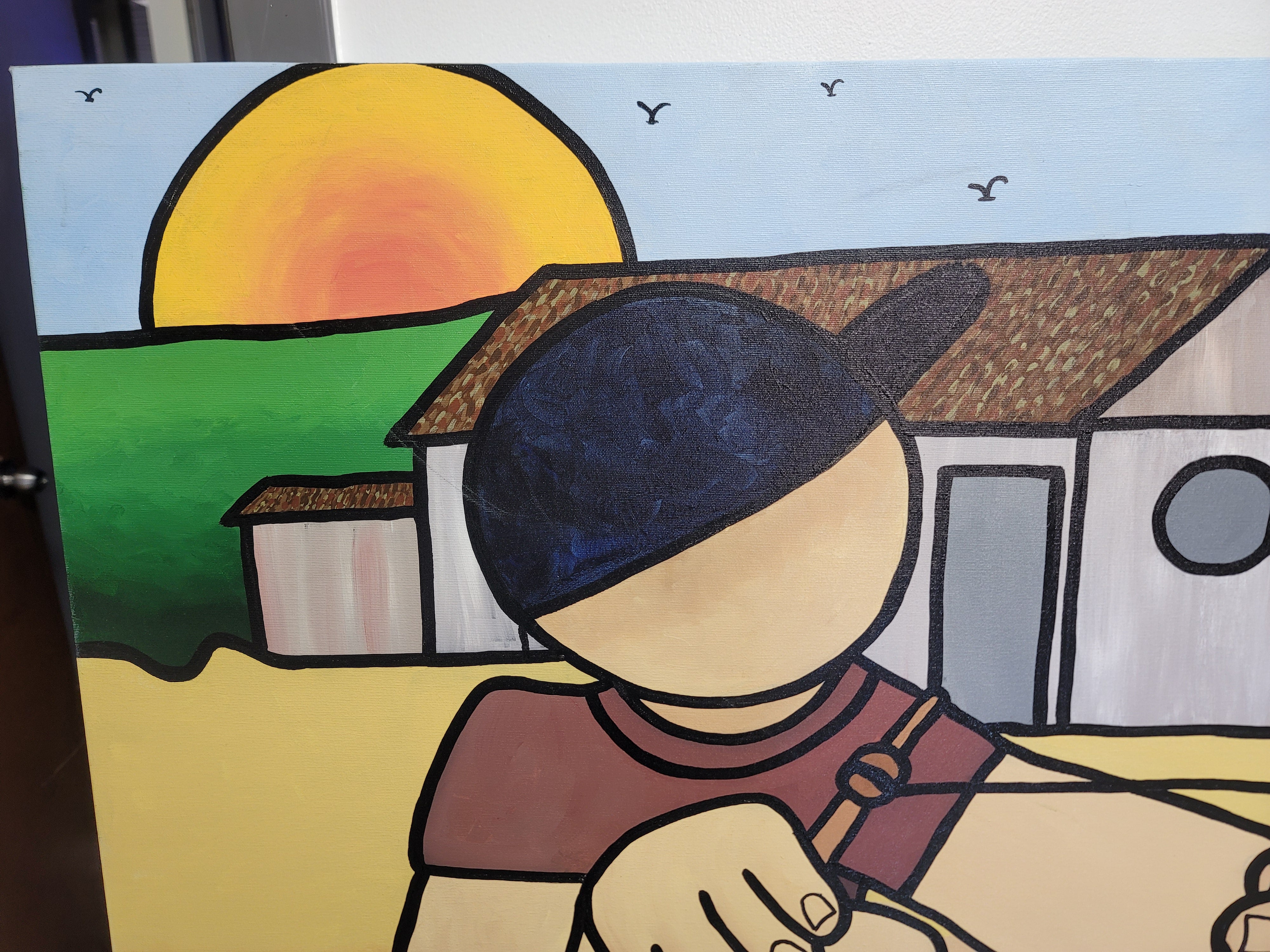 New Walmiru Original Faceless Painting on Canvas -  Playing Bilboque   36" x 60"