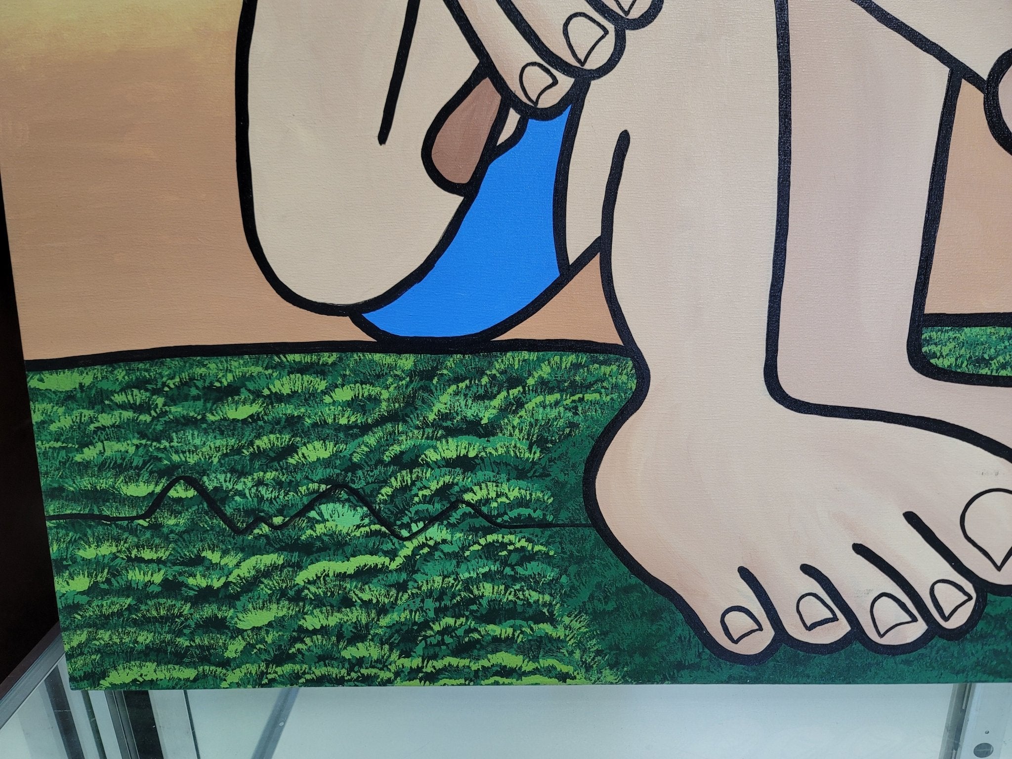 New Walmiru Original Faceless Painting on Canvas - Playing Bilboque 36" x 60" - Falcon Restaurant Supply - 5