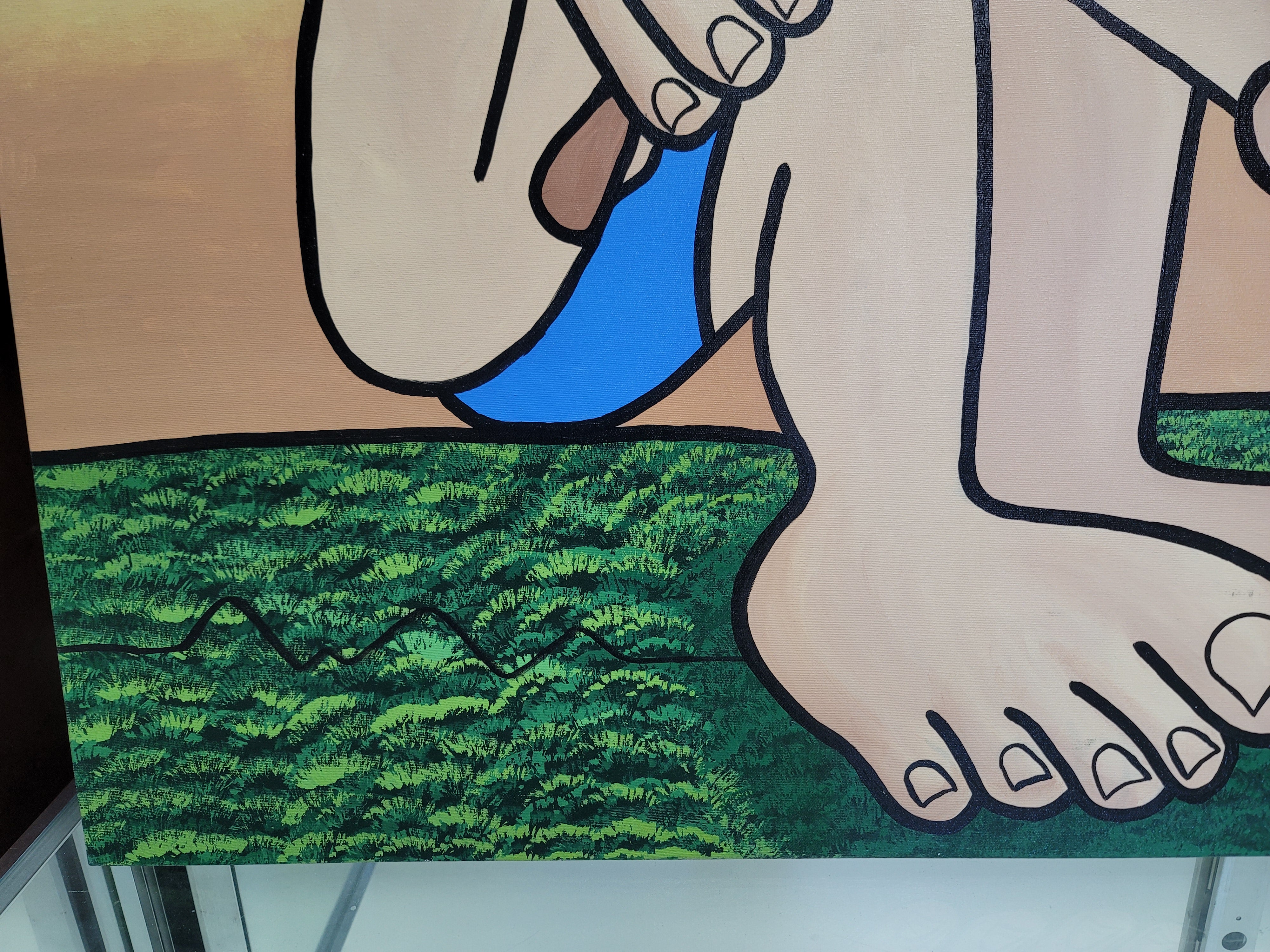 New Walmiru Original Faceless Painting on Canvas -  Playing Bilboque   36" x 60"