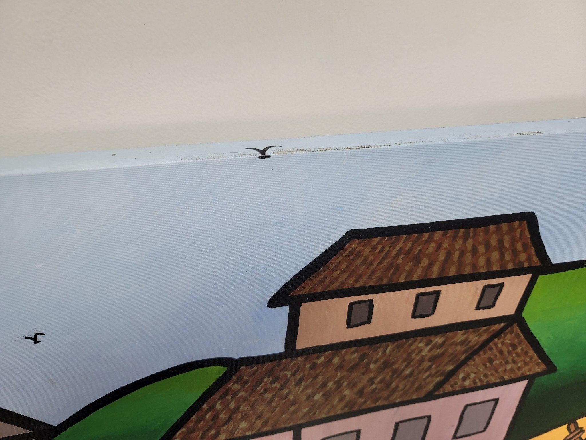 New Walmiru Original Faceless Painting on Canvas - Playing Bilboque 36" x 60" - Falcon Restaurant Supply - 4