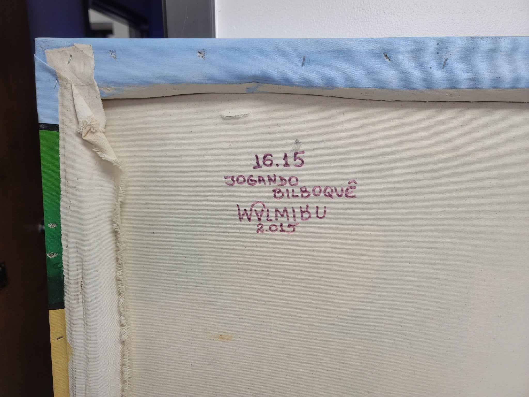 New Walmiru Original Faceless Painting on Canvas - Playing Bilboque 36" x 60" - Falcon Restaurant Supply - 2