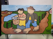 New Walmiru Original Faceless Painting on Canvas - Farmers 36" x 60"