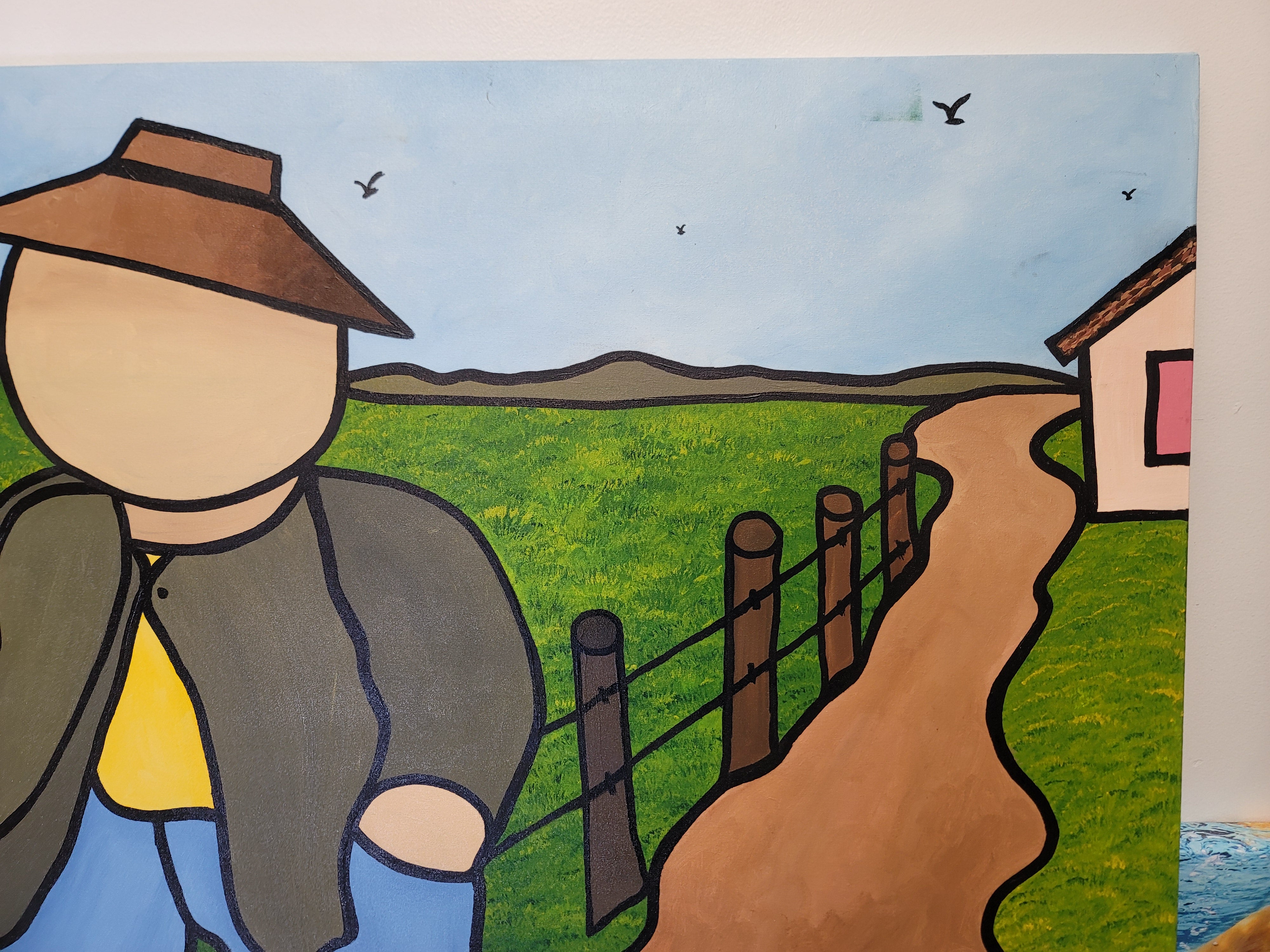 New Walmiru Original Faceless Painting on Canvas - Farmers 36" x 60"