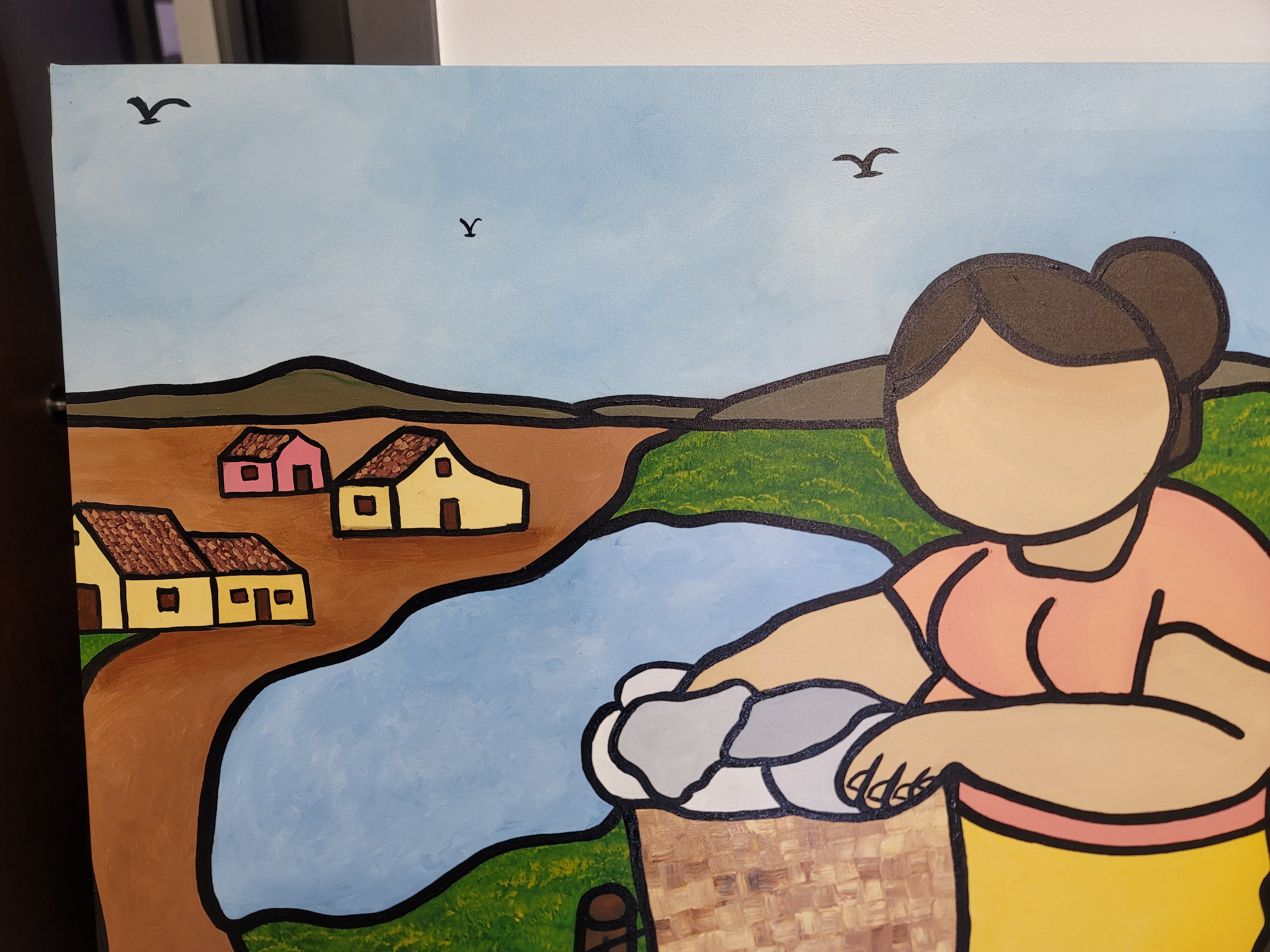 New Walmiru Original Faceless Painting on Canvas - Farmers 36" x 60"