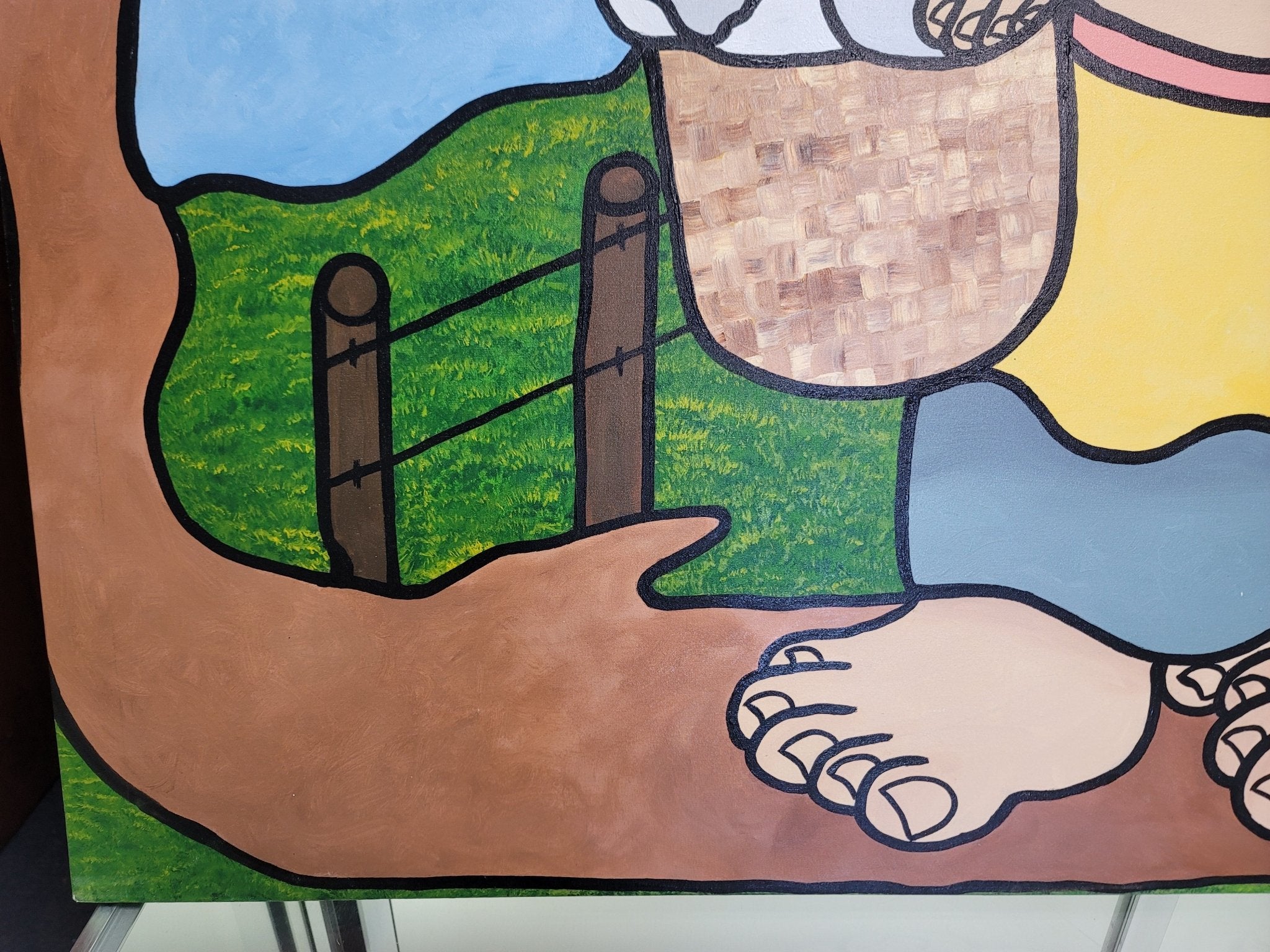 New Walmiru Original Faceless Painting on Canvas - Farmers 36" x 60" - Falcon Restaurant Supply - 4