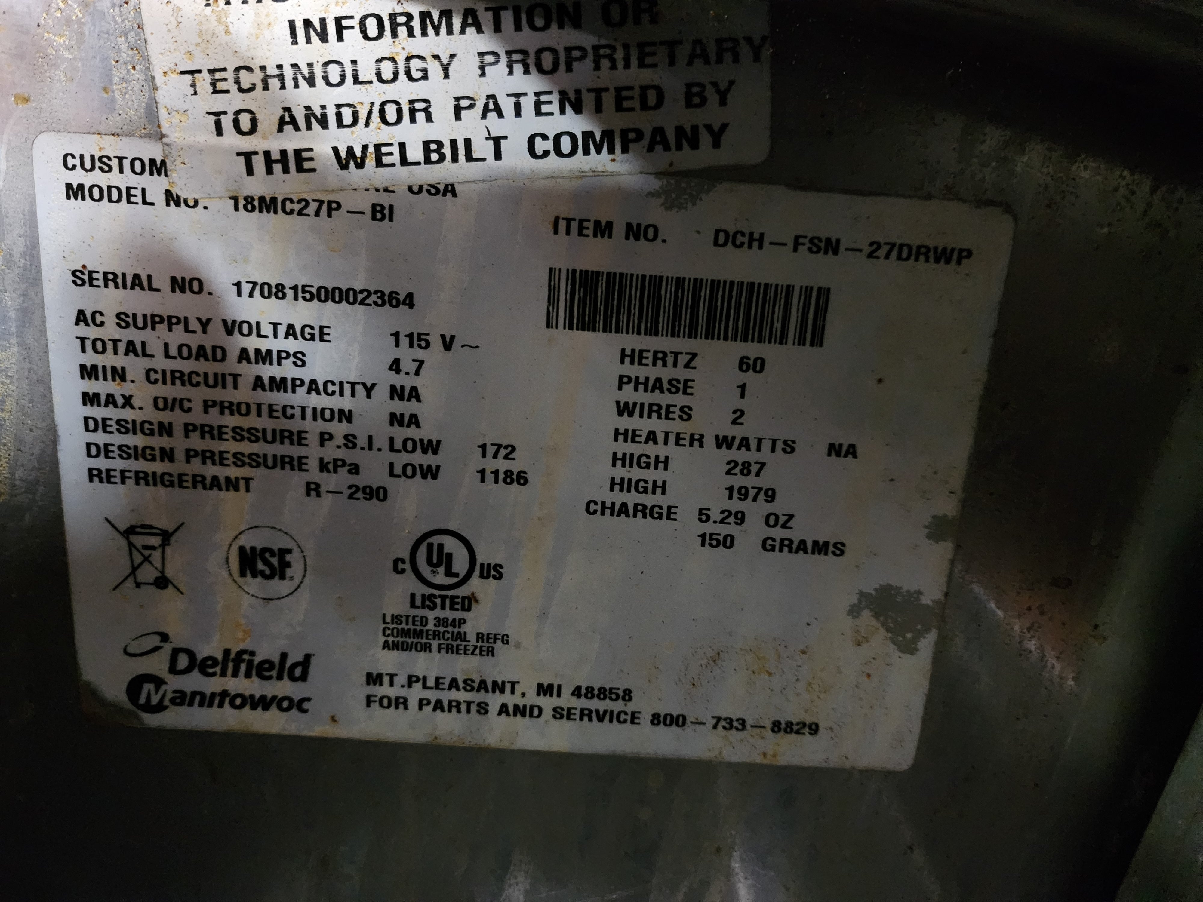 Used 27" Delfield 18MC27P-BI  Refrigerated Prep Table with 2 Drawers