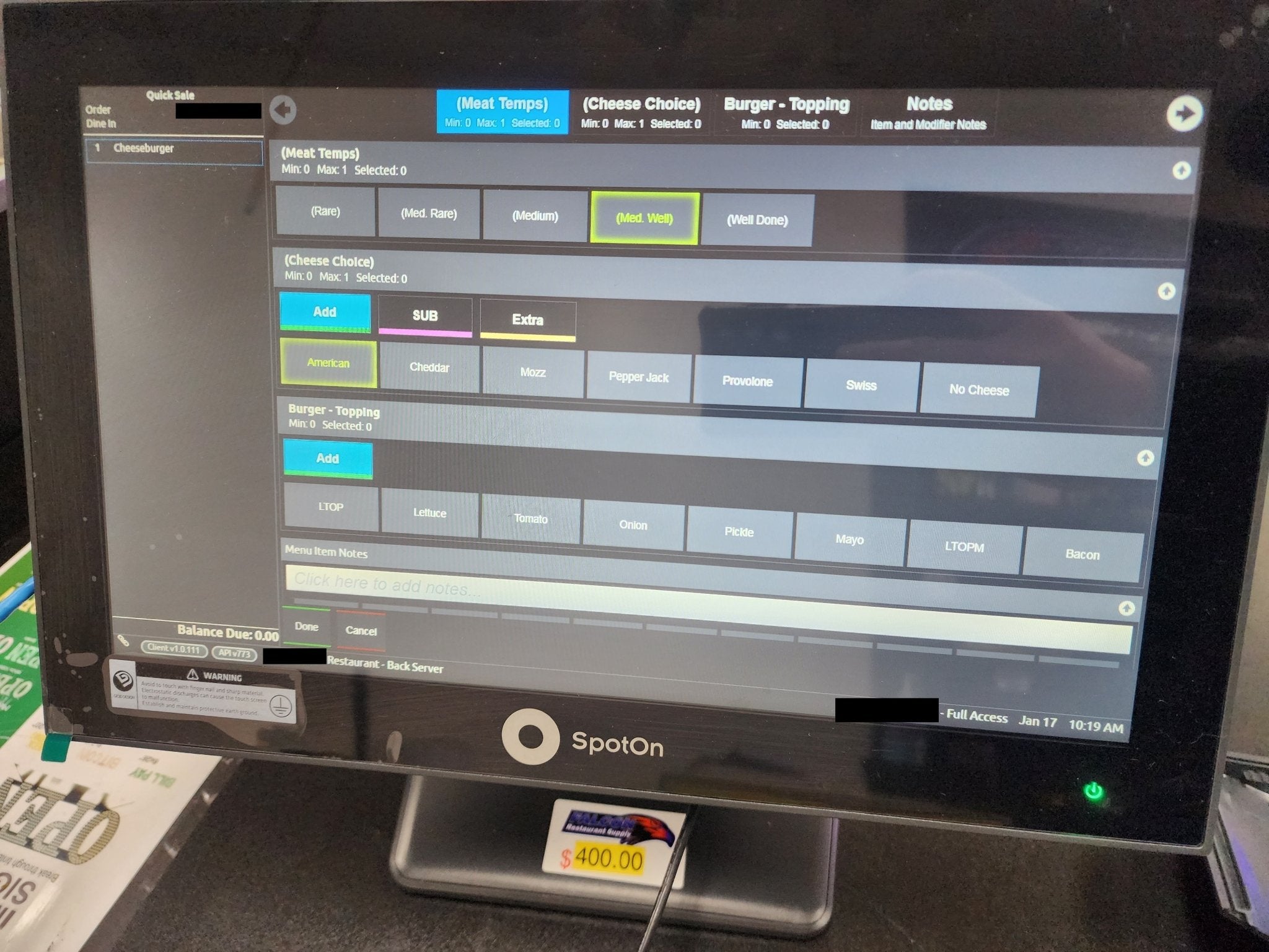 Used SpotOn Apexa GW POS - Falcon Restaurant Supply - 9