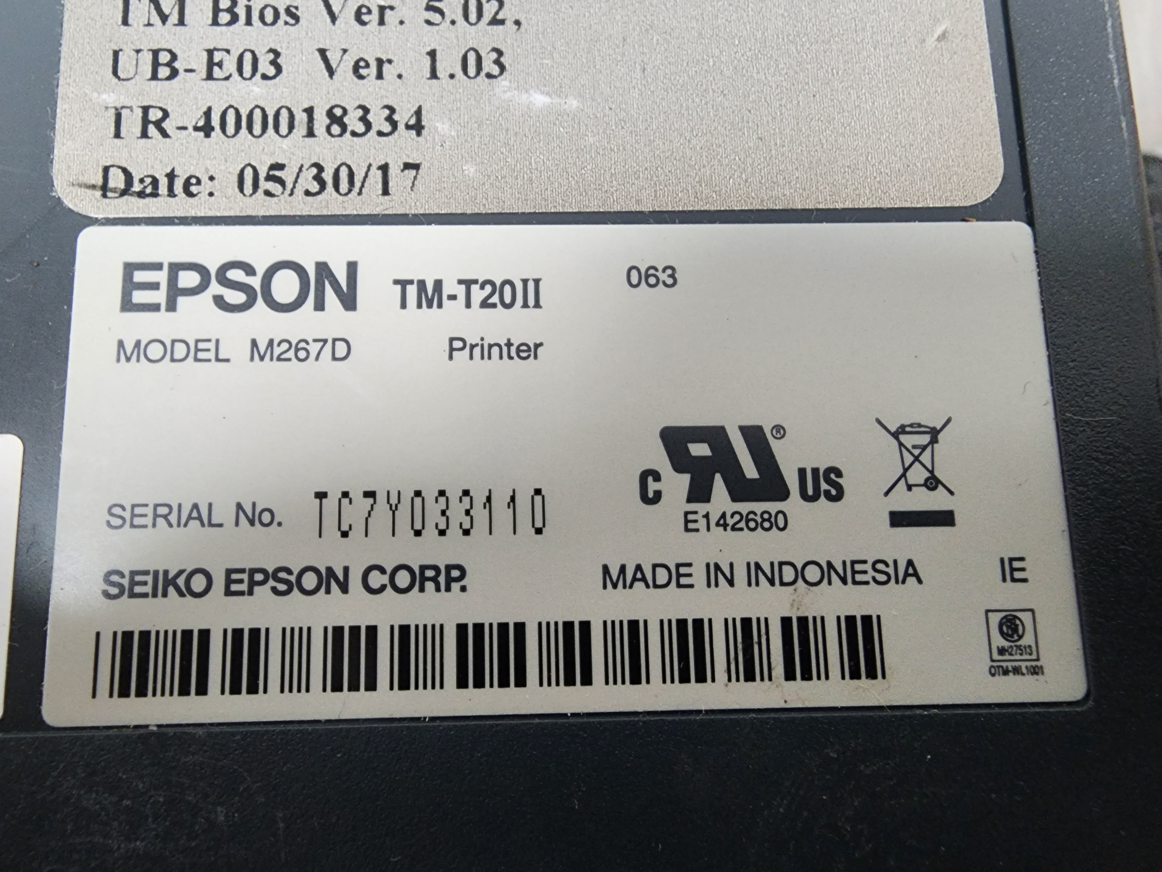 Used EPSON TM-T20II M267D Printer works with Toast POS