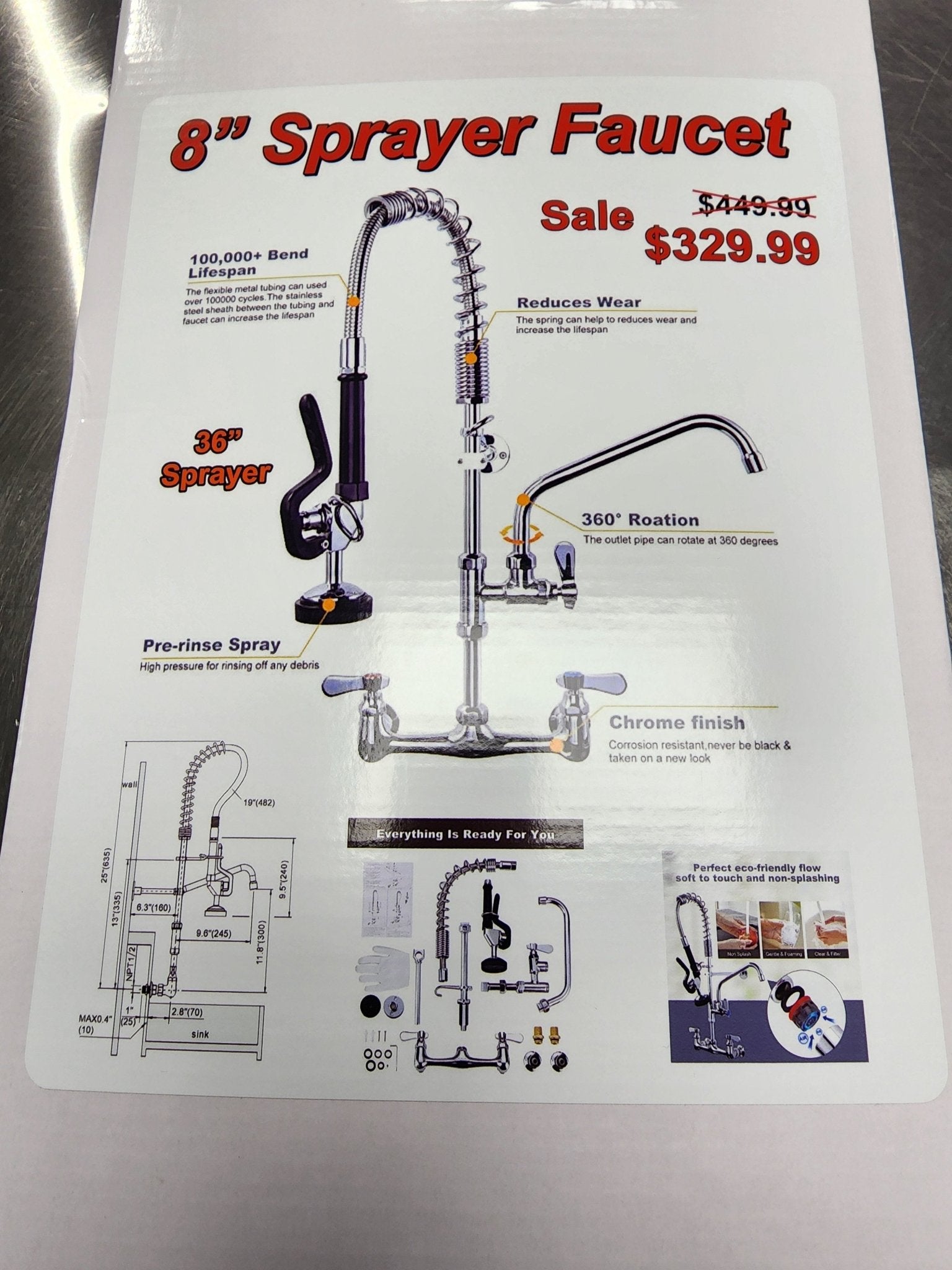 New Sprayer Faucet 8" 36" Sprayer - Falcon Restaurant Supply - 1