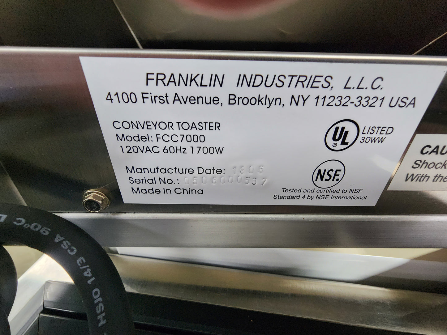 Franklin Chef FCC7000 Conveyor Toaster