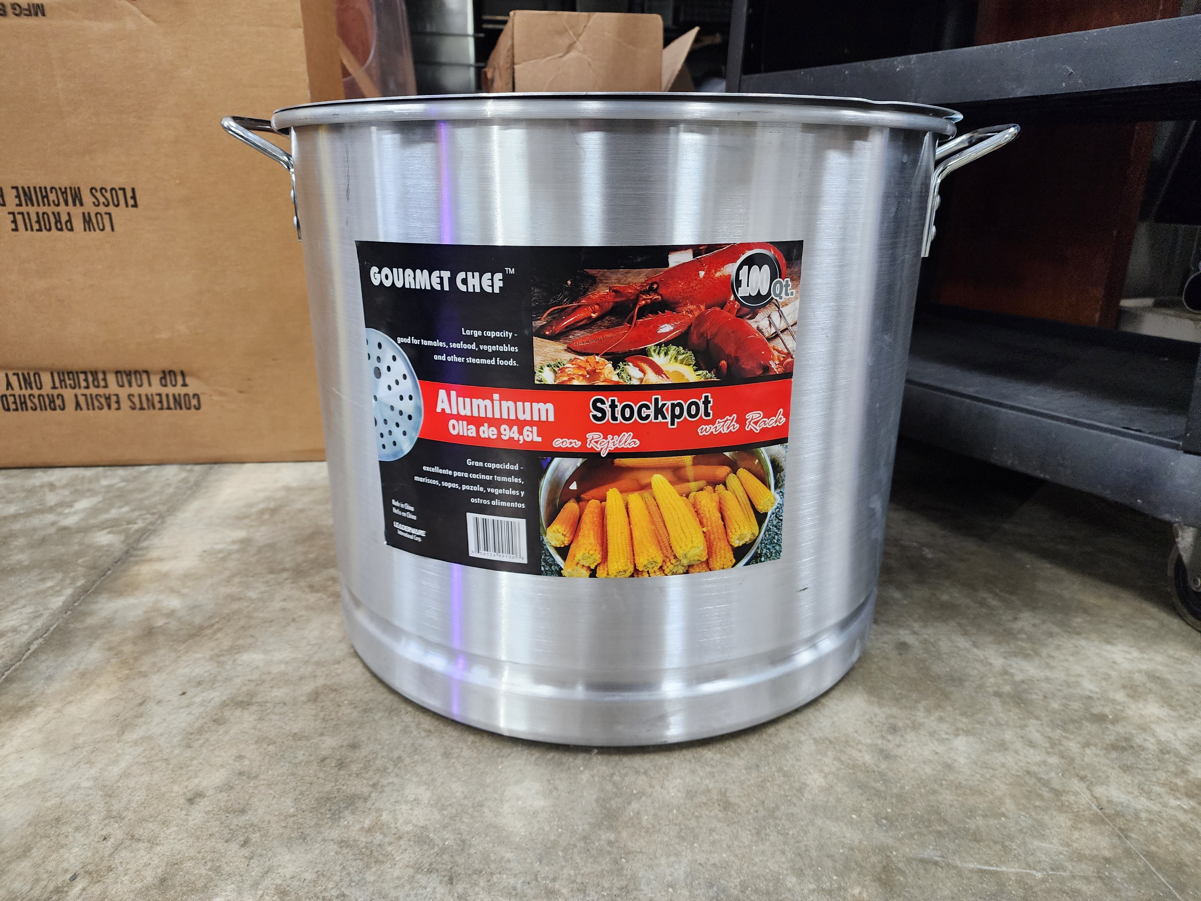 New 100 Qt. Heavy Weight Aluminum Stock Pot with lid and preferred rack C IP