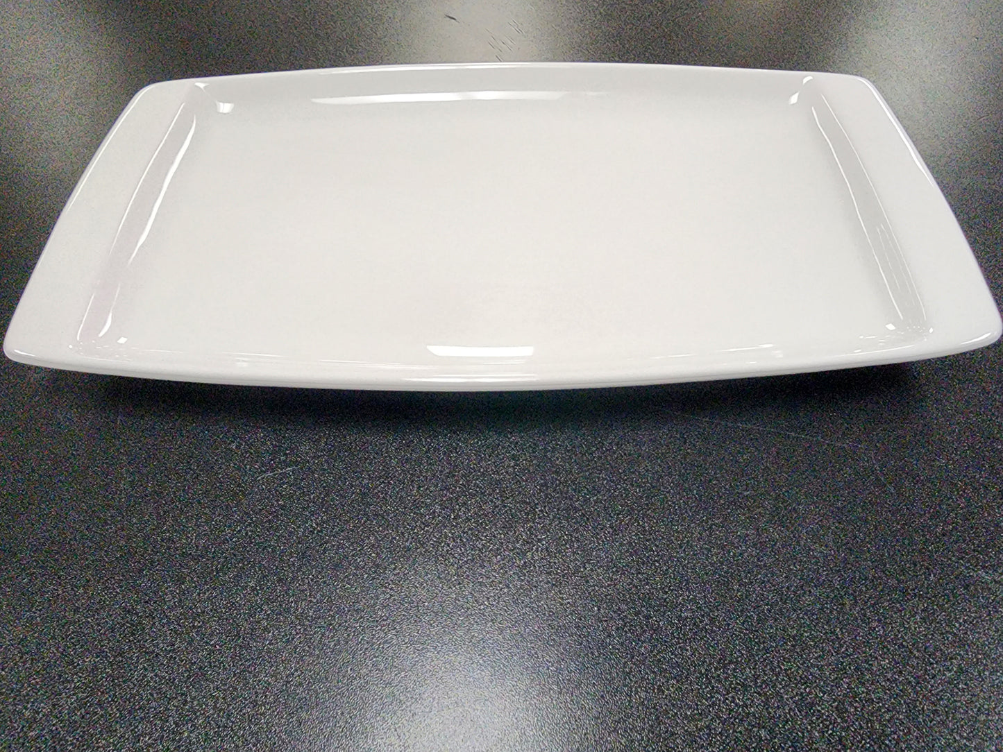 New Tuxton AMU-556 AlumaTux Pearl White (European White) 13 3/4" x 7 1/2" China Plate - 12/Case