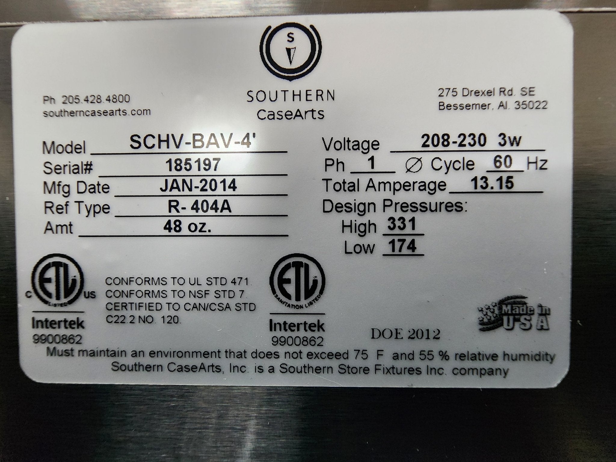 Used Southern Casearts SCHV - BAV - 4 Refrigerator Display case - Falcon Restaurant Supply - 10