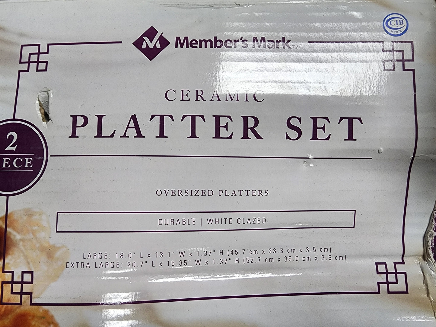 Used Member's Mark 2 pc. Platter Set - White Ceramic Glazed 20.7" and 18" Platters C IP