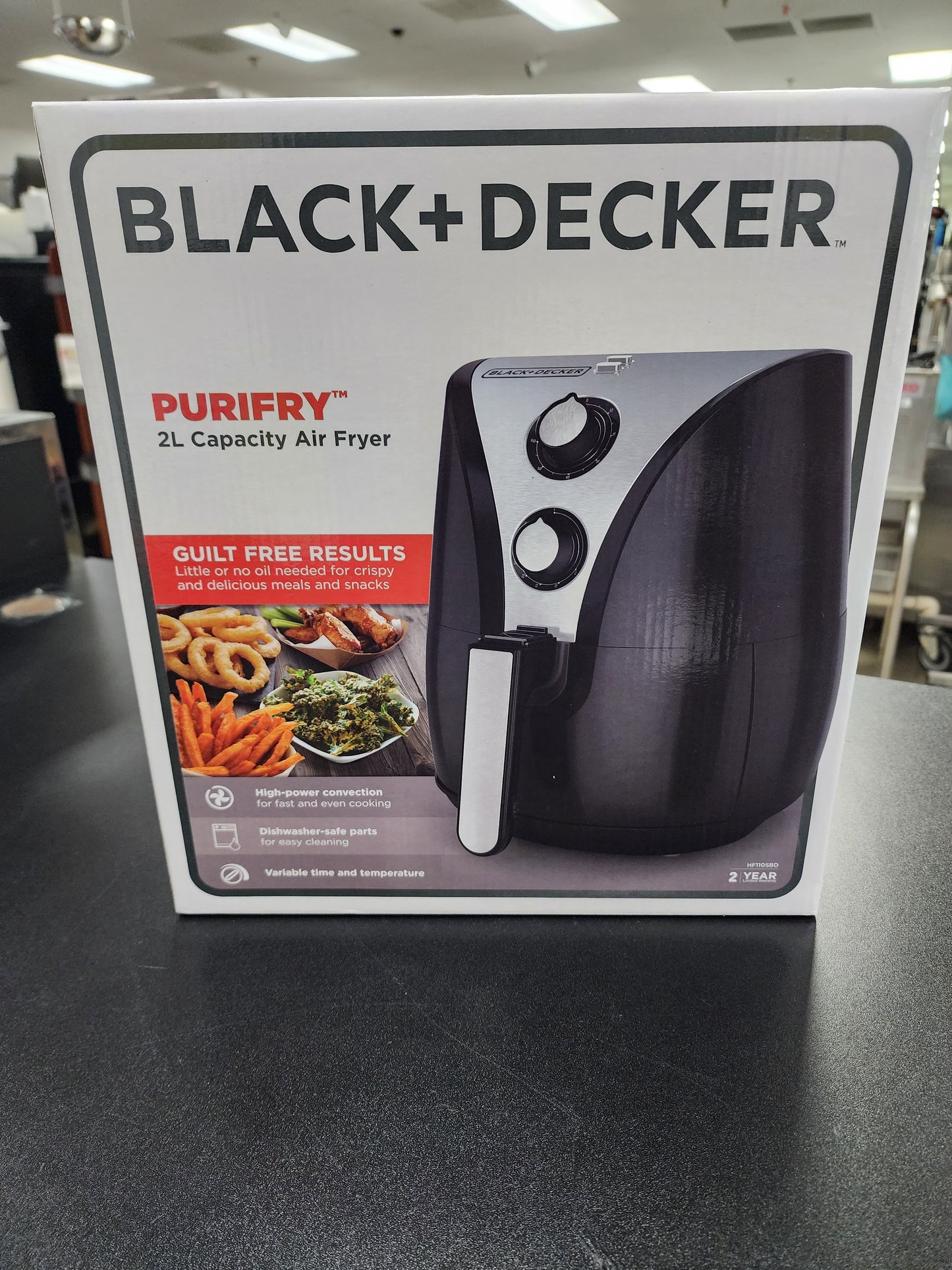 BLACK+DECKER Purifry 2-Liter Air Fryer, Black/Silver, HF110SBD