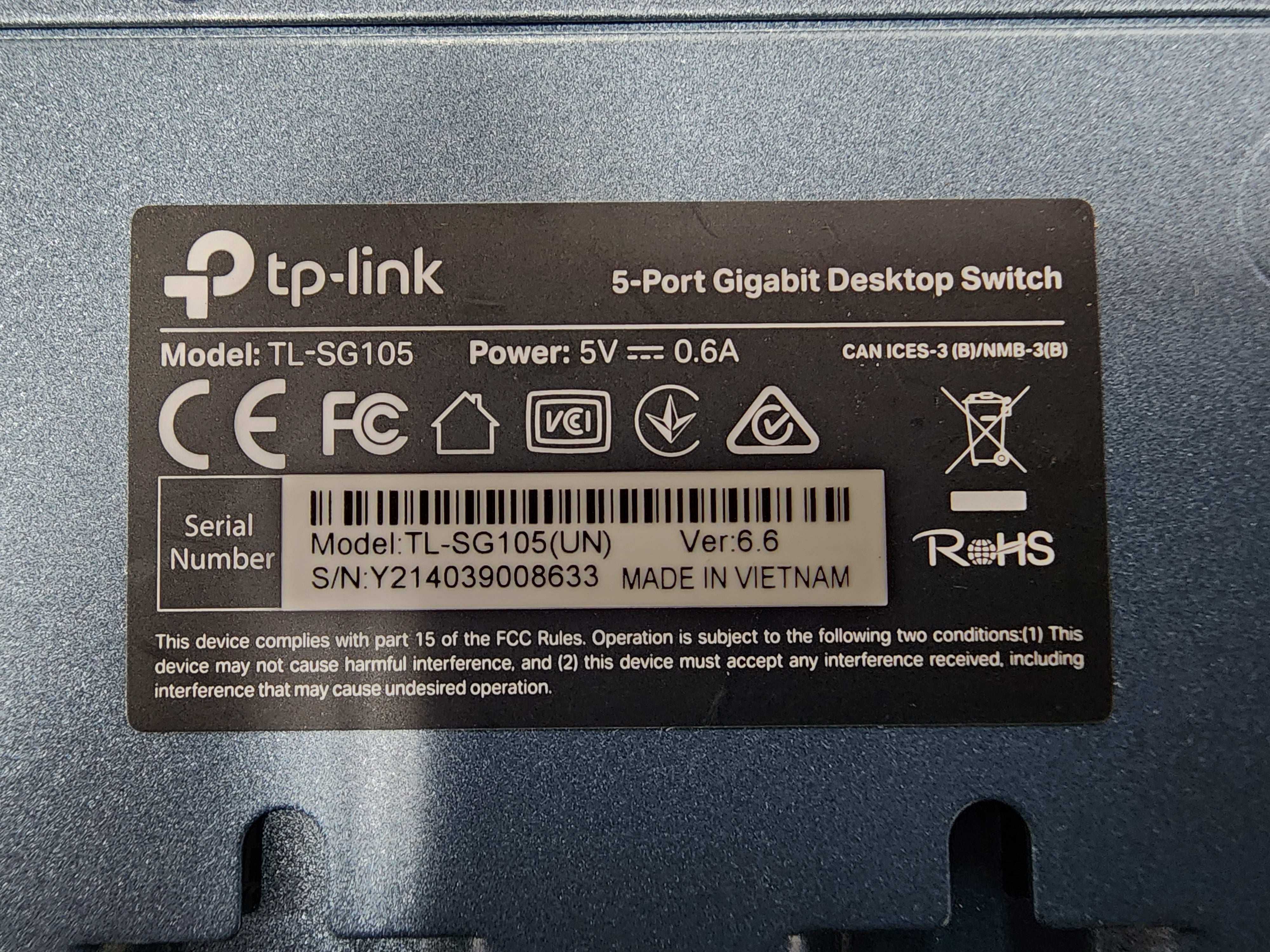 Used TP-Link TL-SG105 | 5 Port Gigabit Unmanaged Ethernet Network Switch