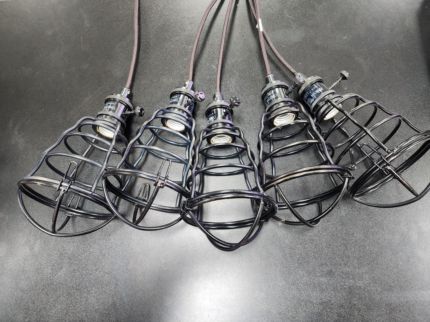 Used Vintage Adjustable Pendant Lamp Fixture Black Cage (5)