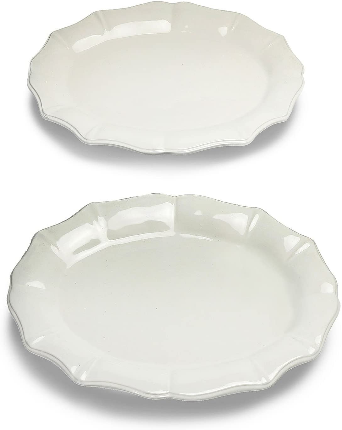 Used Member's Mark 2 pc. Platter Set - White Ceramic Glazed 20.7" and 18" Platters C IP