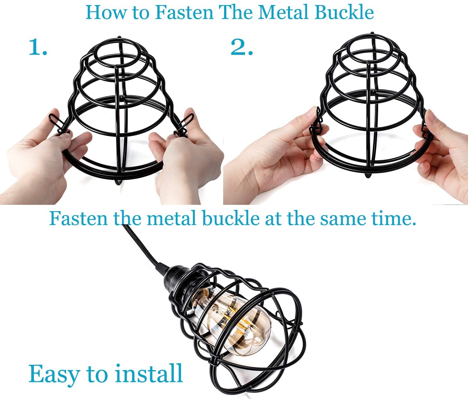 Used Vintage Adjustable Pendant Lamp Fixture Black Cage (5)