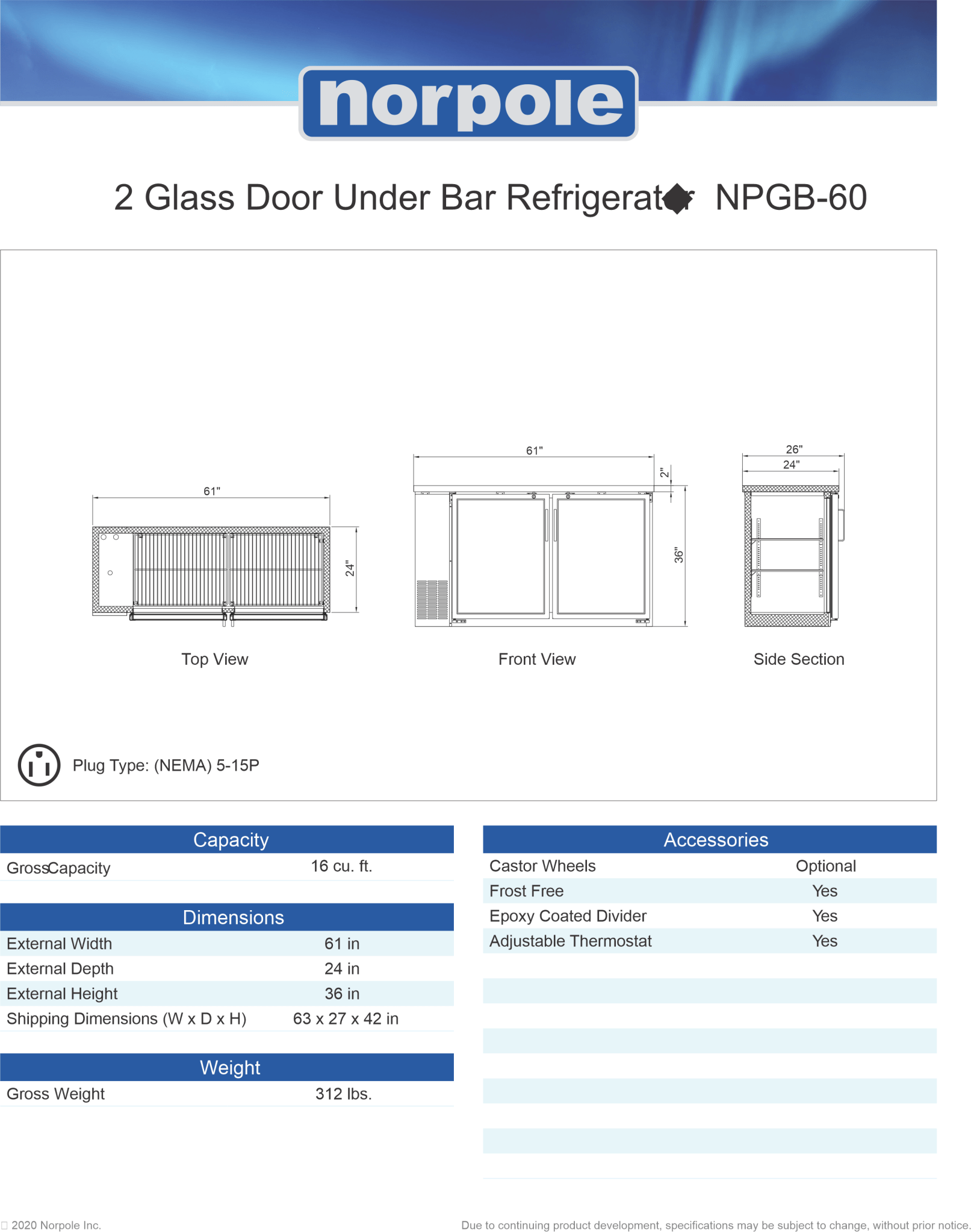 New Norpole NPGB - 60 2 Glass Door Under Bar Refrigerator Back Bar Cooler Merchandiser - Falcon Restaurant Supply - 7