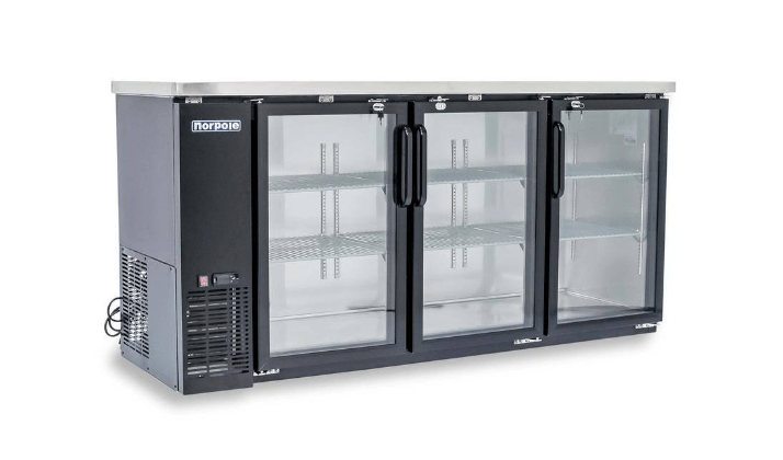 New Norpole NPGB - 72 - 72" - 20 cu. ft. 3 - Door "Swing" Under Bar Refrigerator in. Black - Falcon Restaurant Supply - 2